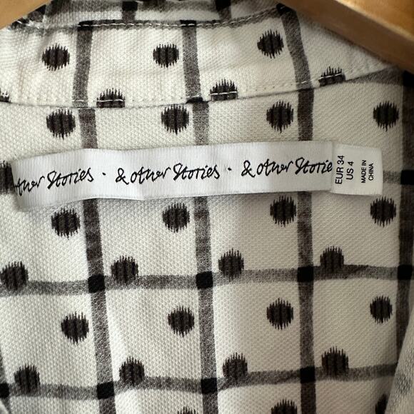 & OTHER STORIES | Windowpane Plaid Polka Dot Button Down Blouse | Size 4 - Picture 3 of 6